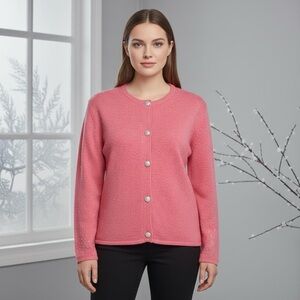 LOVETREND Coral Pink Sparkle Embellished Cardigan Rhinestones Romantic Sz XL